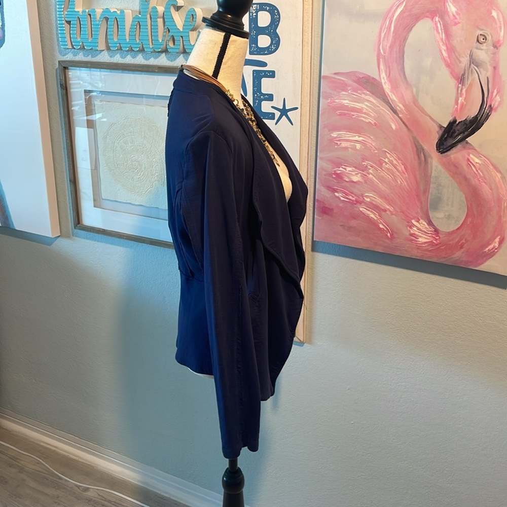 Navy Blue Drape Front Jacket small - Picture 4 of 6